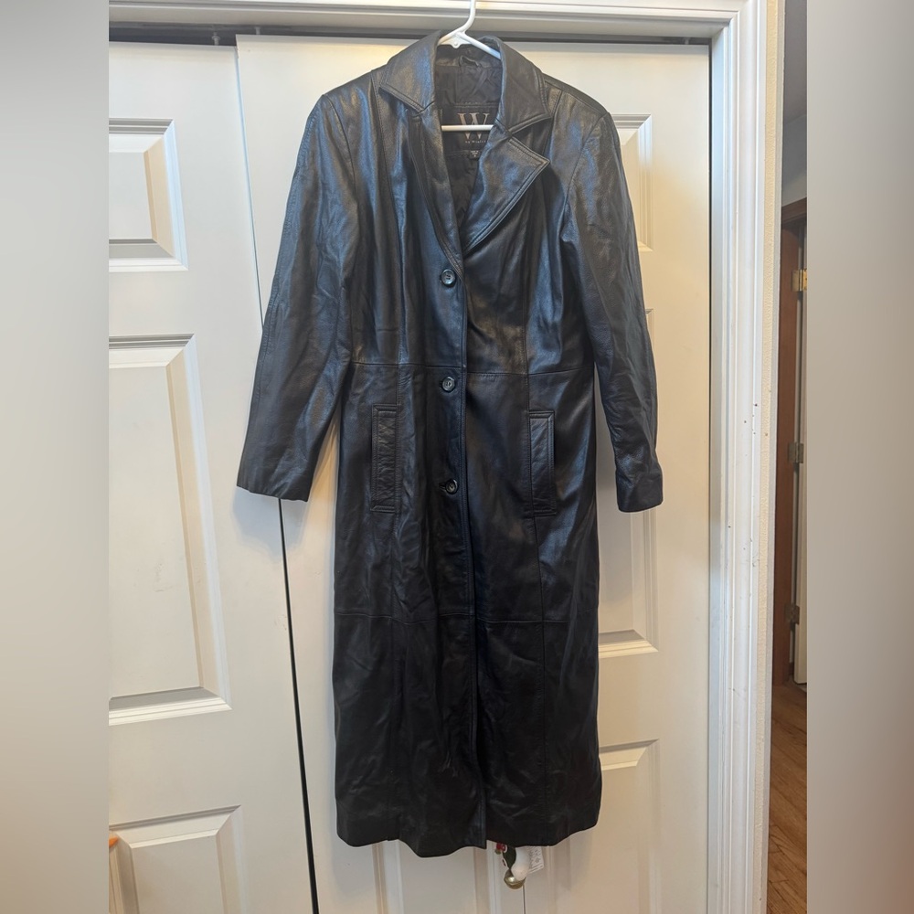 Vintage New York by Winlit Leather Trench Coat Small Buttons 90s Goth Size Small